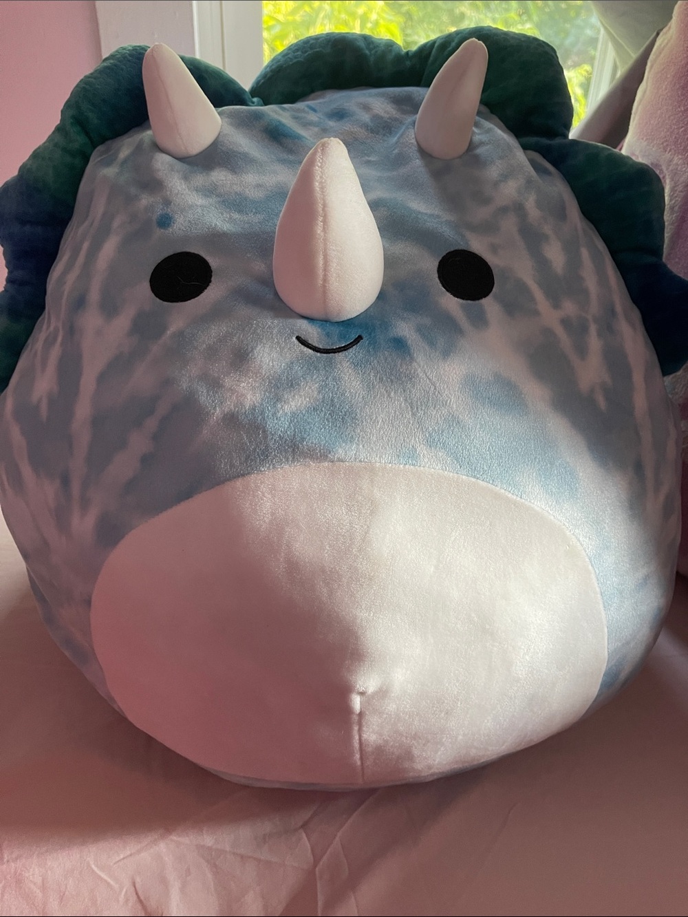 Blue Tie-Dye Triceratops Plush Pillow